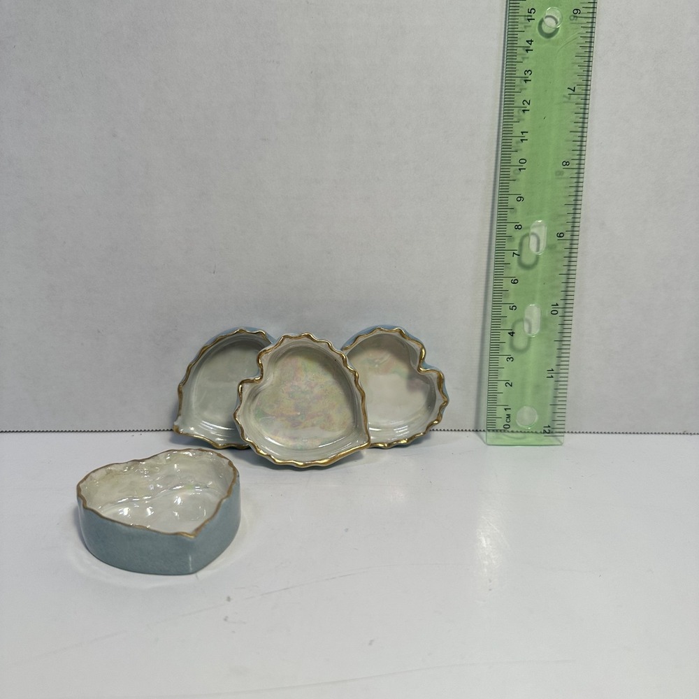 Antique O&EG Royal Austria Heart Salt Cellars Set of 4 Iridescent Gold